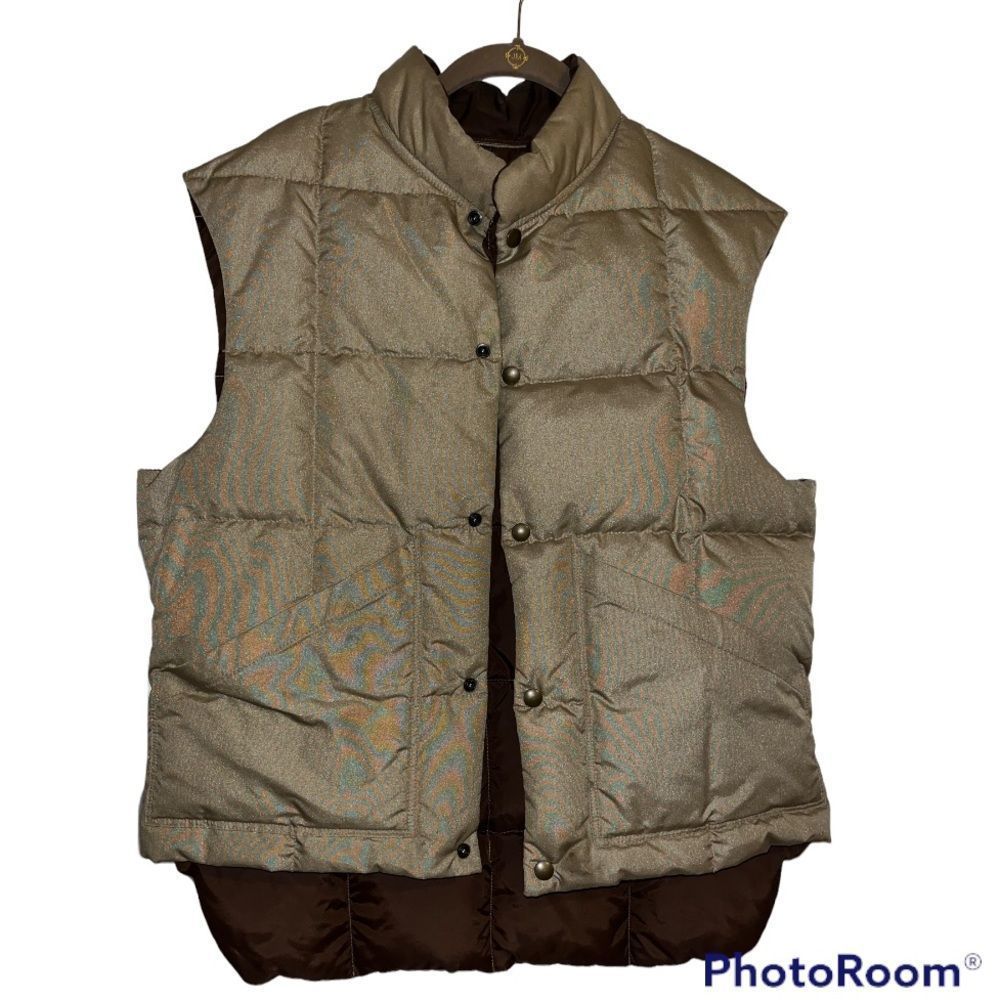 Vintage 80s Men's COMFY brand Reversible Brown Snap Quilted Down Puffer Vest USA